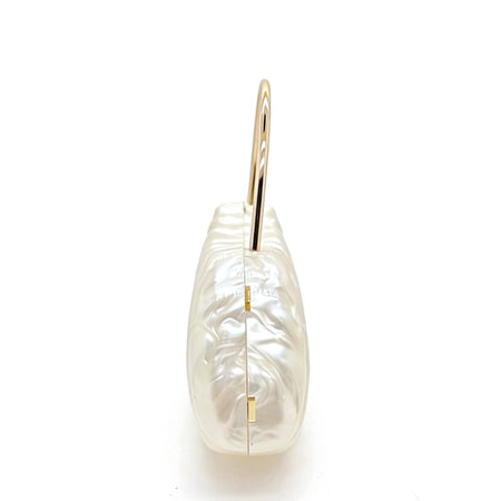 Mimi Hand Bag With Chain - side shot, pearl white with gold handle - Miss Mosa By Akanksha