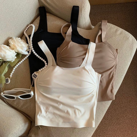 Mimi Seamless Tank Tops with Inbuilt Bra - styled flat-lay shot, multicolour - Miss Mosa By Akanksha