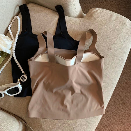 Mimi Seamless Tank Tops with Inbuilt Bra - styled flat-lay shot, multicolour - Miss Mosa By Akanksha