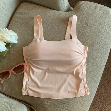 Mimi Seamless Tank Tops with Inbuilt Bra - flat-lay product shot, pink - Miss Mosa By Akanksha