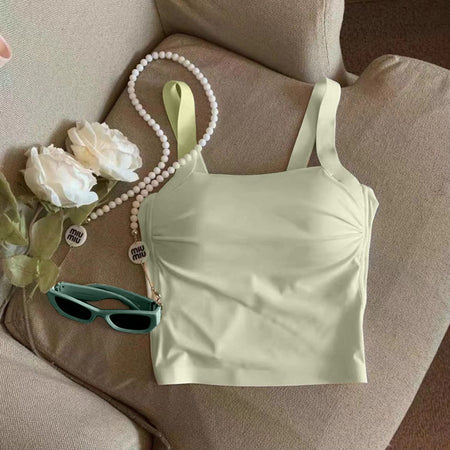 Mimi Seamless Tank Tops with Inbuilt Bra - flat-lay product shot, green - Miss Mosa By Akanksha
