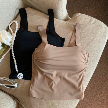 Mimi Seamless Tank Tops with Inbuilt Bra - styled flat-lay shot, multicolour - Miss Mosa By Akanksha