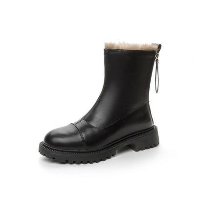 Mindy Fur Ankle Chelsea Boots - single boot product shot, black - Miss Mosa By Akanksha