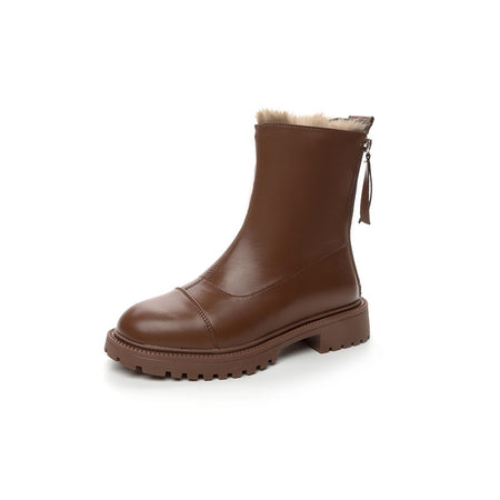 Mindy Fur Ankle Chelsea Boots - single boot product shot, brown - Miss Mosa By Akanksha