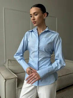 Mindy Statement Formal Shirt In Blue - front close-up shot on model - Miss Mosa By Akanksha