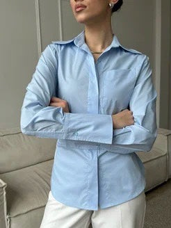 Mindy Statement Formal Shirt In Blue - front close-up shot on model with arms crossed - Miss Mosa By Akanksha