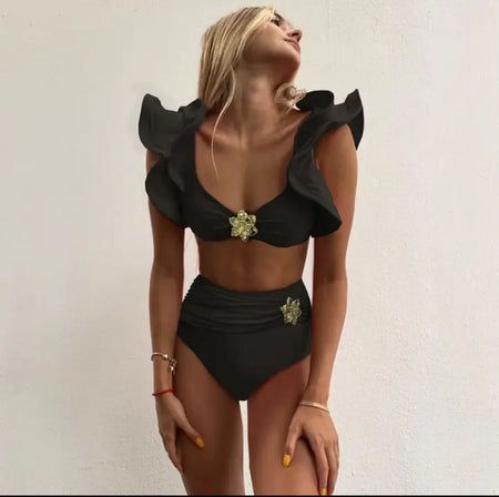 Mira Statement Summer Bikini In Black - front shot on model - Miss Mosa By Akanksha