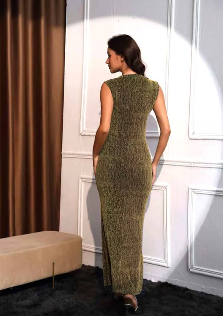 Miro Sequined Party Maxi Dress in Gold - back shot on model - Miss Mosa By Akanksha
