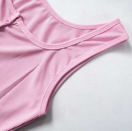 Miro Summer Top - close-up of neckline and buttons, pink - Miss Mosa By Akanksha