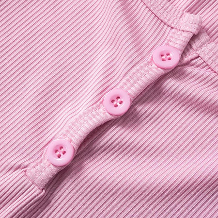 Miro Summer Top - close-up of button placket, pink - Miss Mosa By Akanksha