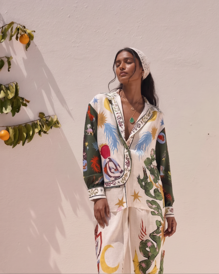 Misco Summer Holiday Abstract Coord Set In Multicolour - front shot on model, multicolour - Miss Mosa By Akanksha