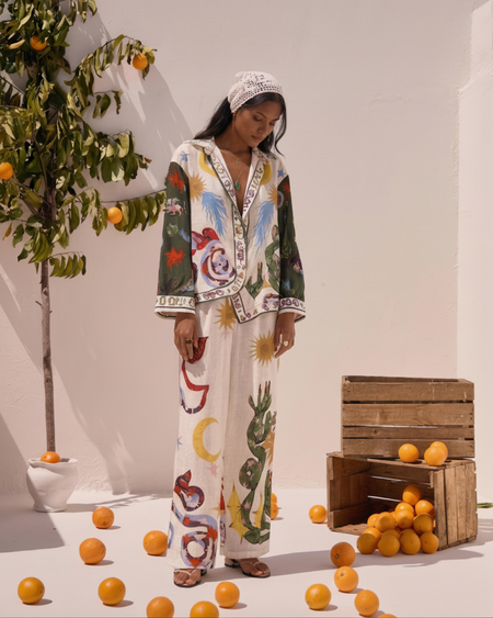 Misco Summer Holiday Abstract Coord Set In Multicolour - full-length shot on model, multicolour - Miss Mosa By Akanksha