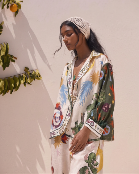 Misco Summer Holiday Abstract Coord Set In Multicolour - front shot on model, multicolour - Miss Mosa By Akanksha