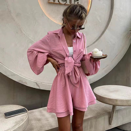 Miso Summer Two Piece Set in Blush - full-length shot on model, pink - Miss Mosa By Akanksha