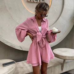 Miso Summer Two Piece Set in Blush - full-length shot on model, pink - Miss Mosa By Akanksha