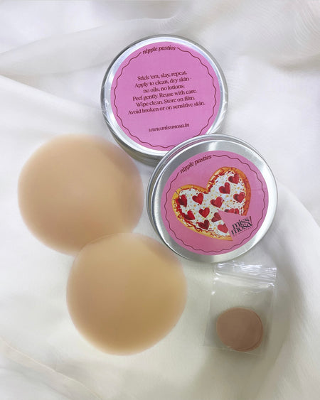 Miss Mosa Nipple Covers Stickon - flat-lay shot, nude and pink - Miss Mosa By Akanksha