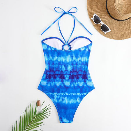 Mist Swimsuit With Coverup In Blue - flat-lay product shot with hat and sunglasses - Miss Mosa By Akanksha