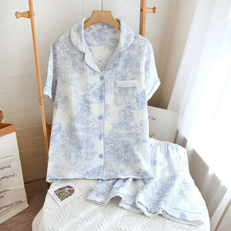 Mista Cotton Nightsuit In Blue - front flat-lay product shot on hanger - Miss Mosa By Akanksha