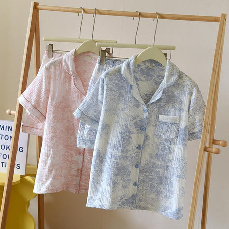 Mista Cotton Nightsuit In Blue - flat-lay group shot on rack - Miss Mosa By Akanksha
