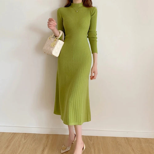midi winter dresses for women Grey Wool Dress Long Sleeve Elegant Dress with Pockets 3849 Grey / XS this dress creates a graceful silhouette that suits both casual and semi Winter Dresses for Women Stylish