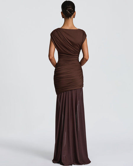 Mitasa Bodycon Maxi Dress - back shot, chocolate brown - Miss Mosa By Akanksha