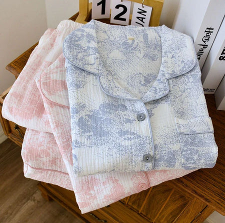 Mitasa Cotton Crepe Nightsuit - flat-lay folded product shot, blue and pink - Miss Mosa By Akanksha