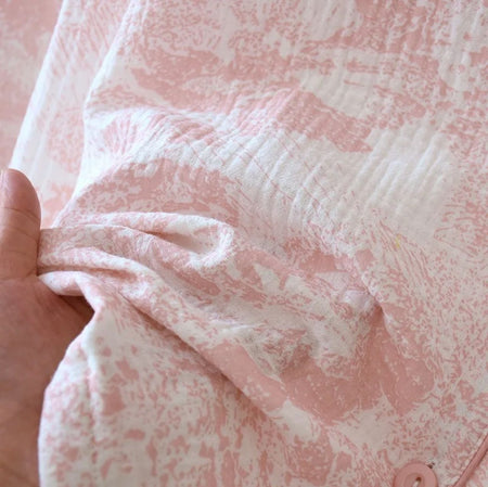 Mitasa Cotton Crepe Nightsuit - close-up of fabric detail, pink and white - Miss Mosa By Akanksha