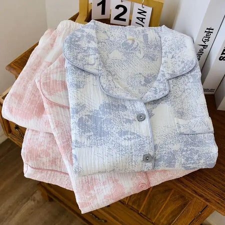 Mitasa Cotton Crepe Nightsuit - flat-lay folded product shot, blue and white - Miss Mosa By Akanksha