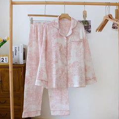 Mitasa Cotton Crepe Nightsuit - flat-lay product shot on rack, pink and white - Miss Mosa By Akanksha