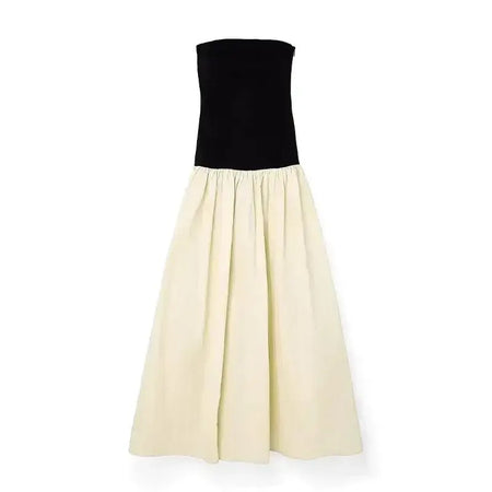 Miya Drop Waist Dress in Beige - flat-lay product shot, beige - Miss Mosa By Akanksha