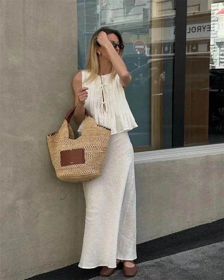 Miya Statement Vest Top with Skirt In White - front shot on model, white - Miss Mosa By Akanksha