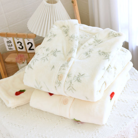 Moana Tropical Fleece Nightsuit In Off White - flat-lay product shot of folded set - Miss Mosa By Akanksha