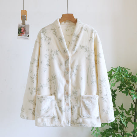 Moana Tropical Fleece Nightsuit In Off White - flat-lay product shot on hanger - Miss Mosa By Akanksha