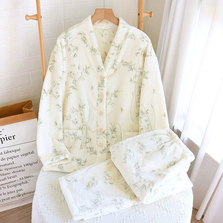 Moana Tropical Fleece Nightsuit In Off White - flat-lay product shot on hanger - Miss Mosa By Akanksha