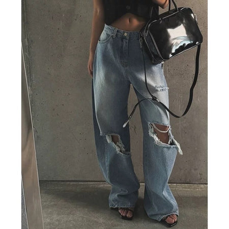 Mocha Cropped Statement Denim Jeans - front shot on model, waist down, light blue - Miss Mosa By Akanksha