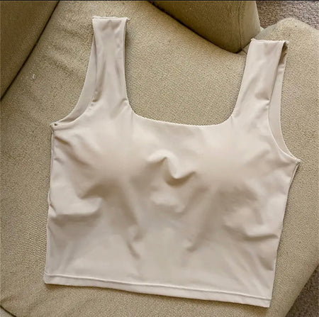 Mona Tank Tops with Inbuilt Bra - flat-lay product shot, beige - Miss Mosa By Akanksha