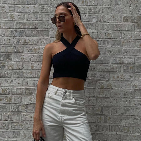 Monilo Halterneck Crop Top - front shot, black - Miss Mosa By Akanksha