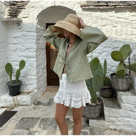 Moso Statement Vest Knot Summer Tops - full-length shot on model, green - Miss Mosa By Akanksha