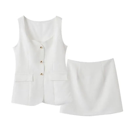 Mulad Vest Coord Set in White - flat-lay product shot, white - Miss Mosa By Akanksha