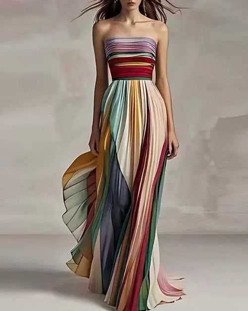 Mulberry Offshoulder Pleated Maxi Dress In Multicolor
