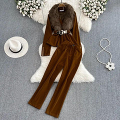 Murphy Luxury Coord Set - styled flat-lay shot, brown - Miss Mosa By Akanksha