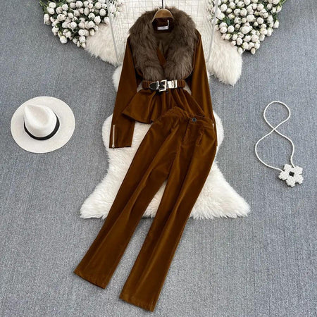 Murphy Luxury Coord Set - styled flat-lay shot, brown - Miss Mosa By Akanksha