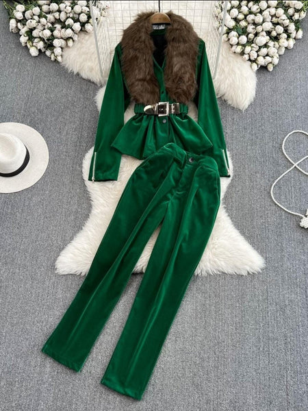 Murphy Luxury Coord Set - styled flat-lay shot, green - Miss Mosa By Akanksha