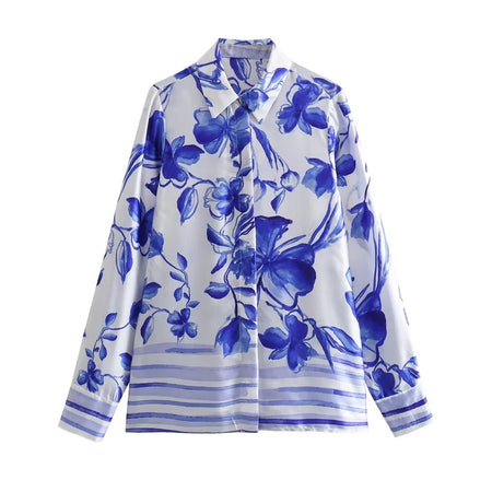 Mykonos Summer Floral Pleated Coord in White and Blue - flat-lay product shot, blue and white - Miss Mosa By Akanksha
