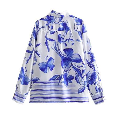 Mykonos Summer Floral Pleated Coord in White and Blue - back flat-lay product shot, blue and white - Miss Mosa By Akanksha