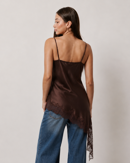 Myra Lace Mini Dress - back shot, chocolate brown - Miss Mosa By Akanksha