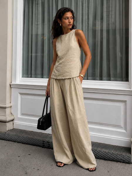 Myra Vest Coord Pant Set - full-length shot, beige - Miss Mosa By Akanksha