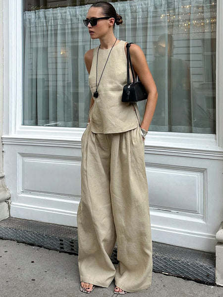 Myra Vest Coord Pant Set - full-length shot, beige - Miss Mosa By Akanksha