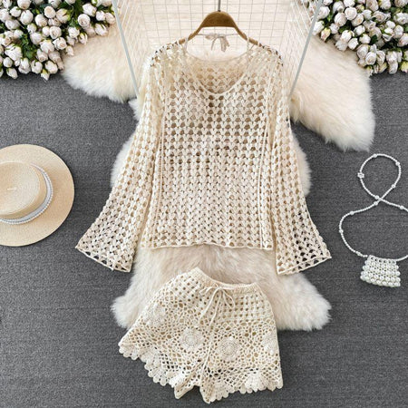 Nadia 3 Piece Coord Set In Beige - styled flat-lay shot, beige - Miss Mosa By Akanksha