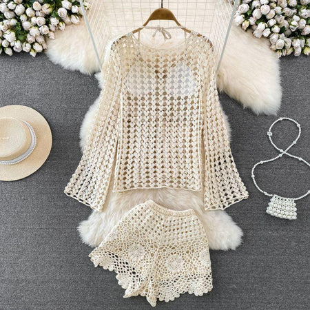 Nadia 3 Piece Coord Set In Beige - styled flat-lay shot, beige - Miss Mosa By Akanksha